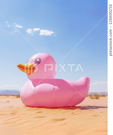 Inflatable rubber duck in the desert. Ai Generative Inflatable rubber duck in the desert. Ai Generative 126600258