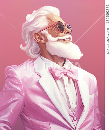 Handsome man in pink suit posing. LGBT, Gay, Homosexual concept. Generative Ai 126600281