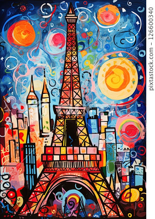 Eiffel Tower illustrated poster design. Ai Generative 126600340