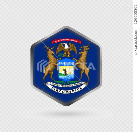 Michigan State Flag Icon in Hexagon Shape. Michigan State Flag Icon in Hexagon Shape. 126600502