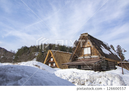 初春的岐阜縣白川鄉古屋 126600557