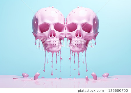 Skulls covered in pink paint. Love concept. Generative Ai 126600700