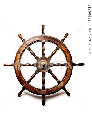 Vintage caravel ship helm. Ship's rudder or steering wheel on white background. Ai generative Vintage caravel ship helm. Ship's rudder or steering wheel on white background. Ai generative 126600711