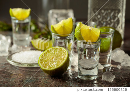 Tequila with lime, sea salt, and crushed ice. Tequila with lime, sea salt, and crushed ice. 126600826