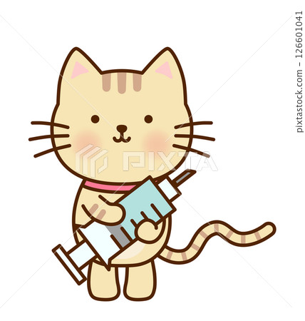 Illustration of a cute cat holding a syringe Illustration of a cute cat holding a syringe 126601041