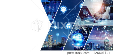 Collage of various technology images Horizontal visuals for banners and advertisements 126601127