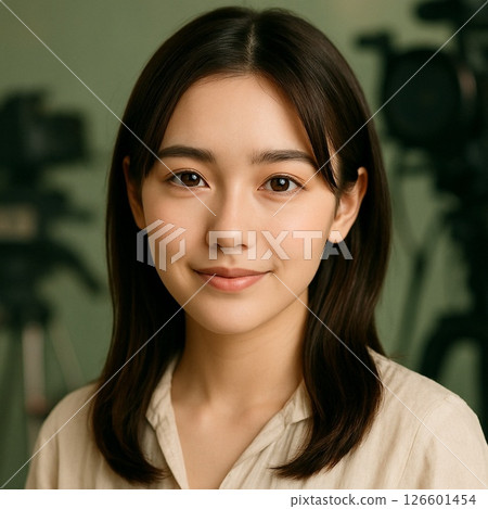 Smiling portrait of young actress | Movie set style 126601454