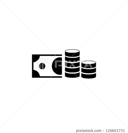 Dollar Banknote with Money Coin Stack Solid Flat Vector Icon Isolated on White Background 126601731