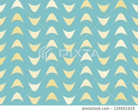 Seamless retro pattern with curved yellow shapes on blue background. Mid-century modern style, perfect for wallpaper, textile, wrapping paper, and interior design 126601828