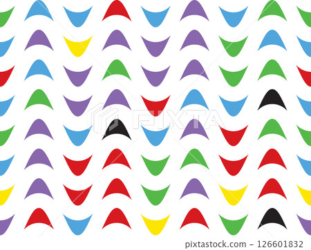 Seamless geometric pattern with colorful wave shapes on white background. Bright abstract design for fabric, wallpaper and digital projects with blue, red, green, yellow and purple elements 126601832