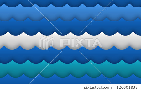 Seamless abstract wave pattern with layered blue, turquoise and white paper cut style curves. Modern ocean or sea background for summer design, fabric, wrapping, or wallpaper 126601835