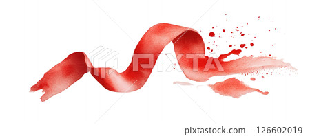 Red ribbon in watercolor style isolated on transparent background and paper texture 126602019