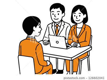 Male and female staff conducting interviews on a laptop 126602041