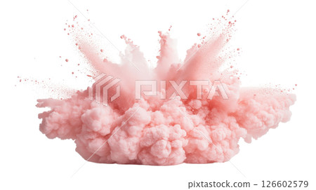 Soft Coral Powder Cloud Mid Explosion Burst Isolated on White Background Soft Coral Powder Cloud Mid Explosion Burst Isolated on White Background 126602579
