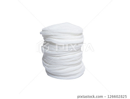 Pile of white cotton pads on white background 126602825