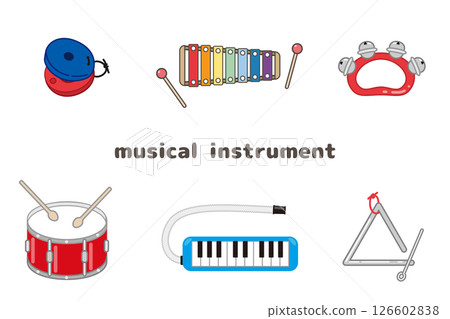 Set of illustrations of musical instruments used in kindergarten and nursery school music festivals 126602838