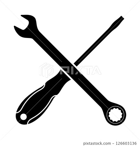 Wrench and Screwdriver Crossed Icon Vector Illustration. A simple, bold icon of a wrench and a screwdriver crossed in an X shape. Wrench and Screwdriver Crossed Icon Vector Illustration. A simple, bold icon of a wrench and a screwdriver crossed in an X shape. 126603136