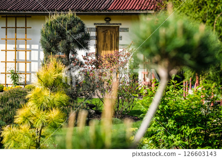 A very beautiful garden house in a neat and tidy allotment in summer. Gardening, allotments, urban gardening A very beautiful garden house in a neat and tidy allotment in summer. Gardening, allotments, urban gardening 126603143