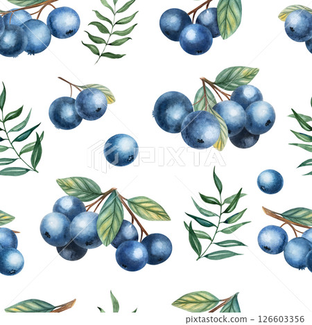 Seamless Watercolor Pattern with Blueberries 126603356