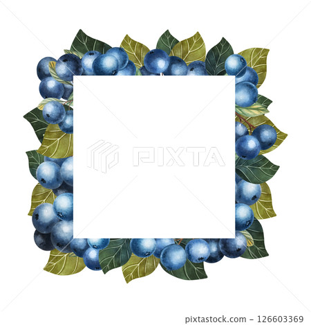 Watercolor Floral Frame with Blueberries 126603369