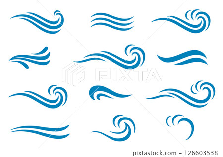 Water ocean sea wave blue set icons 126603538