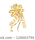 Gold vibrant collection of curls, bows, ribbons, hand-painted in watercolor with gold paint accents. Isolate elements are presented for decorating and designing textiles, interior, wallpaper, prints 126603794