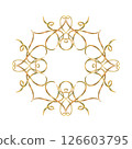 Gold curls frame, wreath from ribbons. Hand-painted in watercolor with gold paint accents. Isolate frame from elements for decorating and designing textiles, interior, wallpaper, prints, packaging 126603795