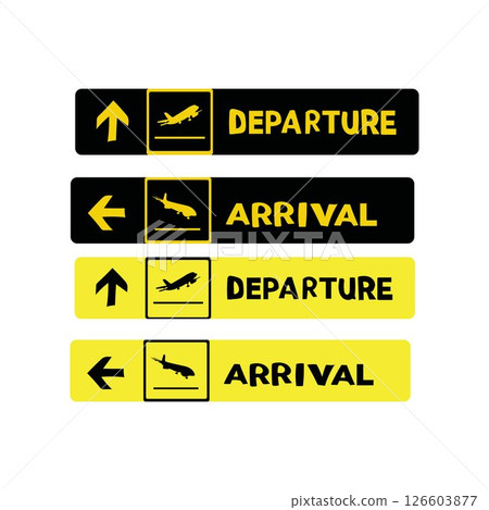 Departure and arrivals yellow signs Departure and arrivals yellow signs 126603877
