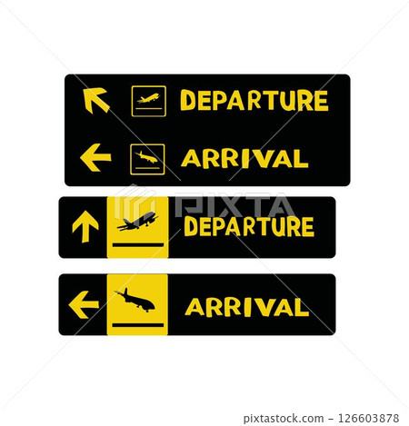Departure and arrivals yellow signs Departure and arrivals yellow signs 126603878