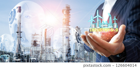 User concept using intelligent robot ai system. Chat with artificial intelligence. AI develops and creates future technology robots in the online world. Industry 5.0 126604014