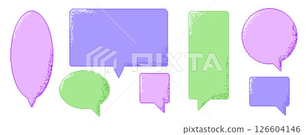Pixel art color speech bubbles. 8 bit text boxes set. Rectangle and round chat frames with dithering. Dialogue borders icons in retro 90s style. Digital callouts borders. Vector illustration 126604146