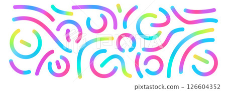 Colorful gradient lines set. Wavy abstract shapes collection. Decorative squiggle doodles. Vector rainbow swirls. Carnival gradations strokes. Creative whimsical random path. Colorful gradient lines set. Wavy abstract shapes collection. Decorative squiggle doodles. Vector rainbow swirls. Carnival gradations strokes. Creative whimsical random path. 126604352