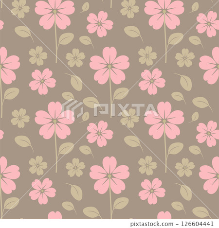 Vector seamless floral pattern with soft pink flowers on pastel brown background Vector seamless floral pattern with soft pink flowers on pastel brown background 126604441