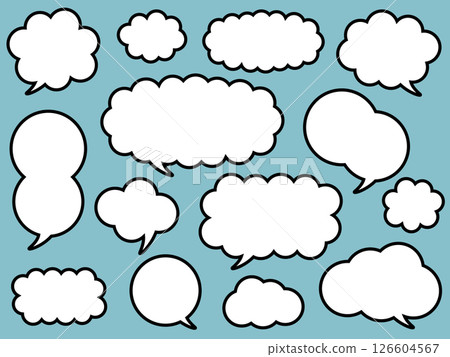 一組 14 個蓬鬆的雲朵對話泡泡，有線條畫 126604567