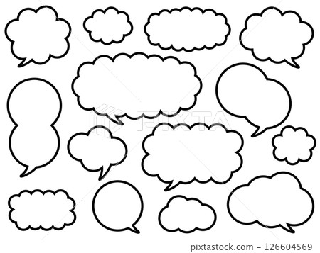 Set of 14 fluffy cloud speech bubbles - Line drawings 126604569