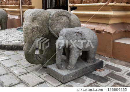 A pair of intricately crafted stone elephant sculptures 126604865