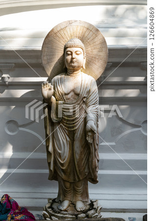 Gangaramaya Temple, Colombo, Sri Lanka. Ancient stone statue of Buddha 126604869