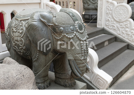 Gangaramaya Temple, Colombo, Sri Lanka. A finely detailed stone elephant 126604870