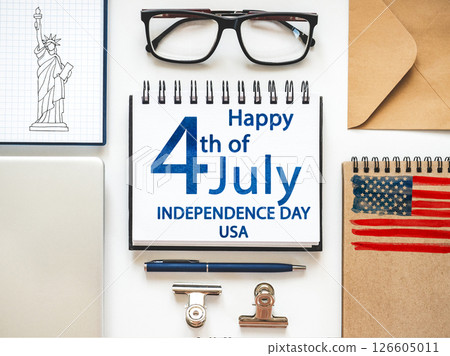Happy Independence Day. American Flag and congratulatory inscription 126605011