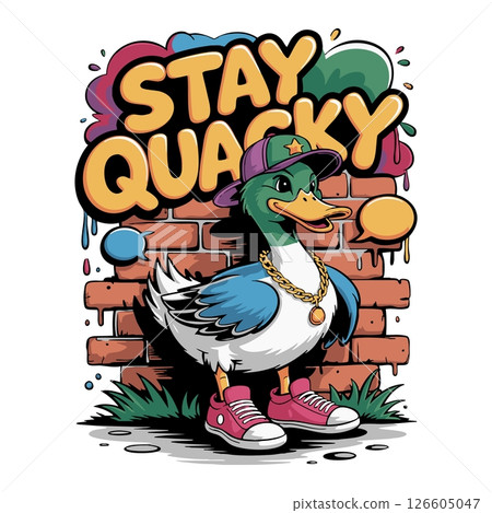Stay Quacky Hip Hop Duck Vector Art - Cartoon Character Design 126605047