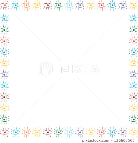 Mystic eye frame. Colorful childish template. Vector celestial prediction eye on white background Mystic eye frame. Colorful childish template. Vector celestial prediction eye on white background 126605505