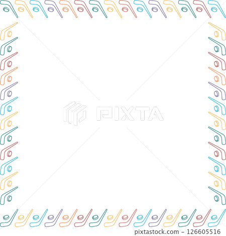 Hockey sticks frame. Playing sport frame. Colorful design for players template Hockey sticks frame. Playing sport frame. Colorful design for players template 126605516