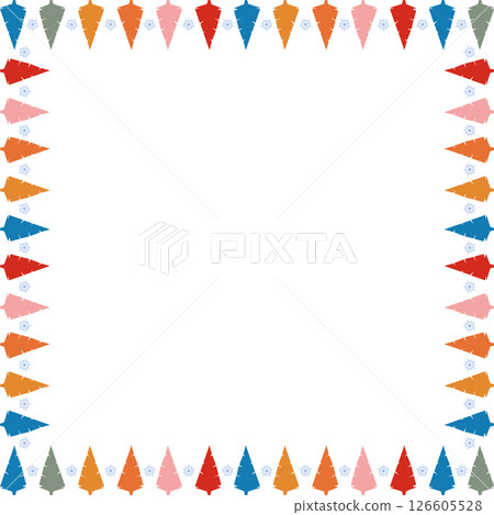 Snowy pine tree frame. Festive greeting template with Christmas tree elements. Bright border 126605528