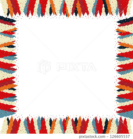 Colorful snowy pine tree frame. Festive greeting template with Christmas tree elements. Bright borde 126605537