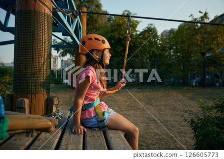 Preschool girl child little climber gesturing thumbsup 126605773