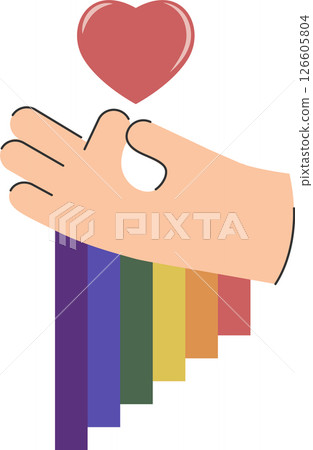 Hand holding heart lgbt sticker. Take care love concept, supporting LGBTQ community 126605804