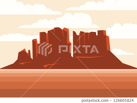 Death Valley National Park illustration. Rocky Desert landscape, american valley simple art. Cartoon wild west Death Valley National Park illustration. Rocky Desert landscape, american valley simple art. Cartoon wild west 126605824