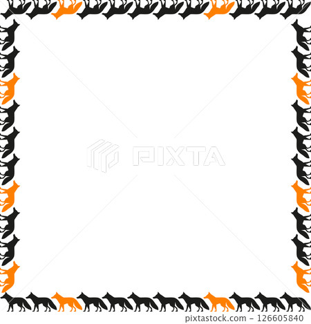 Fox animal frame. Vector illustration of a happy standing red fox empty frame box Fox animal frame. Vector illustration of a happy standing red fox empty frame box 126605840