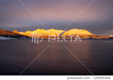 Sea and mountains in the sunrise, Norway 126605848