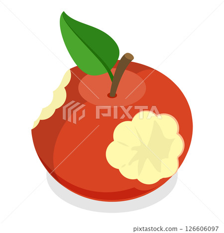 3D Isometric Flat Set of Bitten Apple. Item 2 3D Isometric Flat Set of Bitten Apple. Item 2 126606097